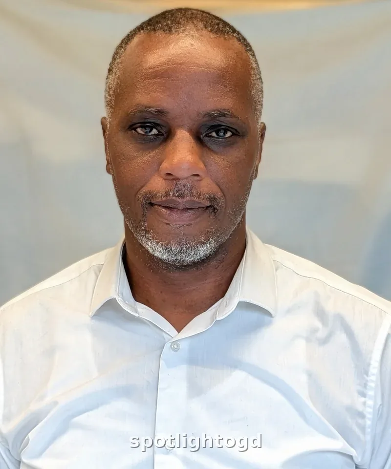 O.G. Dawodu, actor, in a white shirt